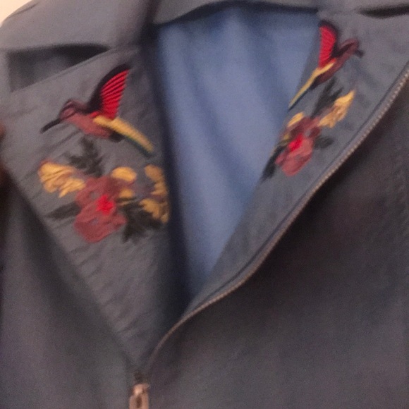 Blue embroidered leather jacket - Picture 2 of 4